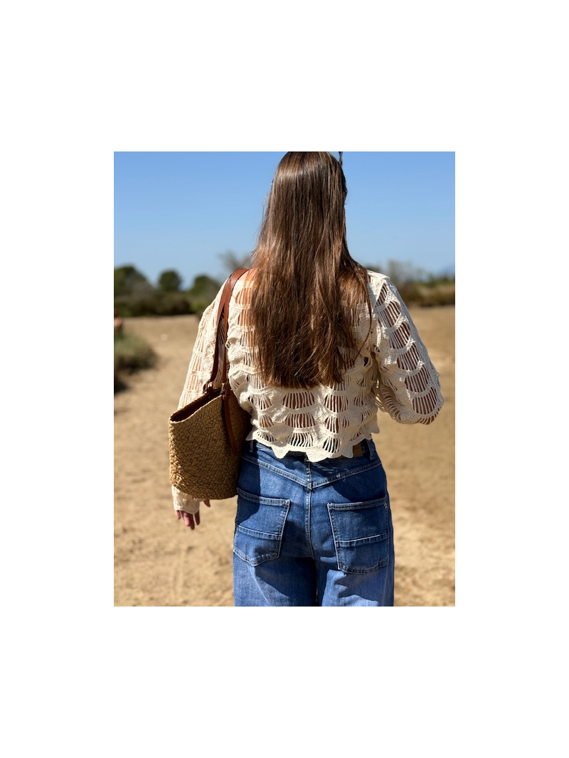 Top crochet écru court – Style bohème chic & tendance