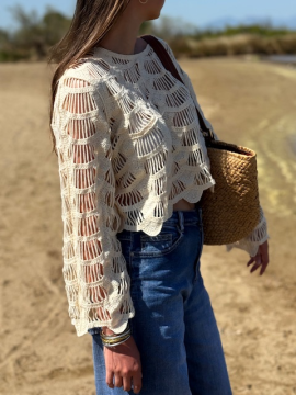 Top crochet écru court – Style bohème chic & tendance