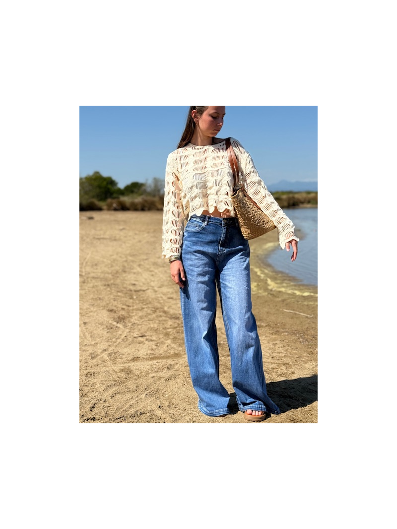 Top crochet écru court – Style bohème chic & tendance