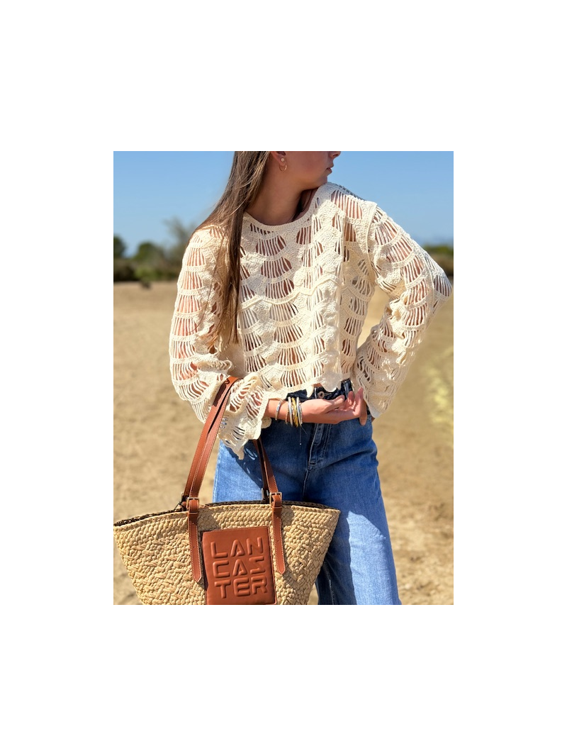 Top crochet écru court – Style bohème chic & tendance