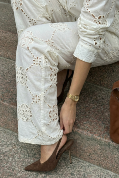 Pantalon blanc broderie anglaise coupe droite | Sud Access Montélimar