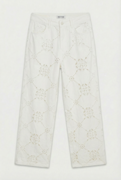 Pantalon blanc broderie anglaise coupe droite | Sud Access Montélimar