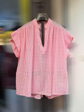 Blouse coton ajouré femme rose – coupe ample taille unique | Sud Access