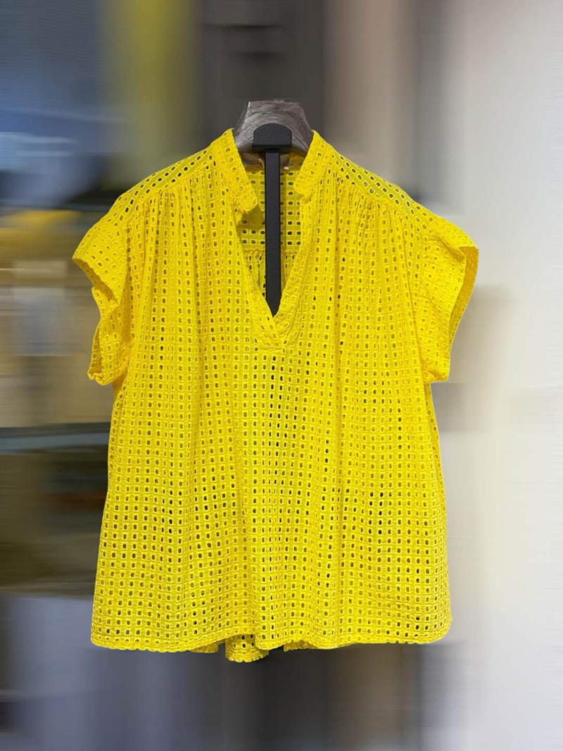 Blouse coton ajouré femme jaune – coupe ample taille unique | Sud Access