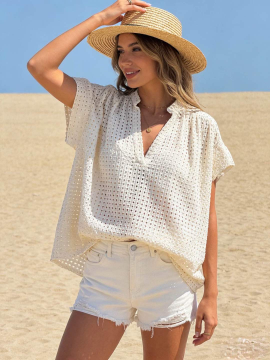 Blouse coton ajouré femme écru – coupe ample taille unique | Sud Access