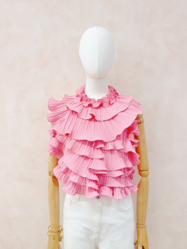 Top dos nu rose à volants plissés Lovely – top femme élégant et tendance