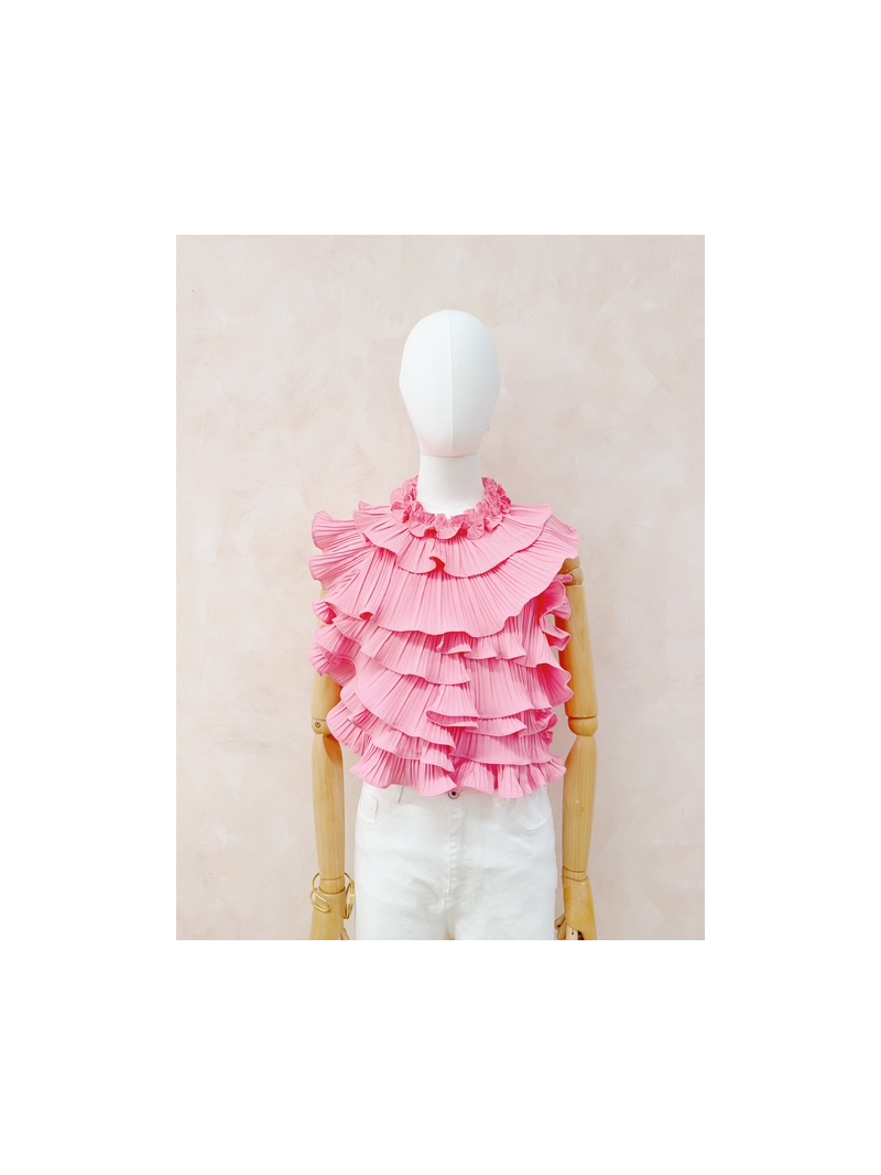 Top dos nu rose à volants plissés Lovely – top femme élégant et tendance