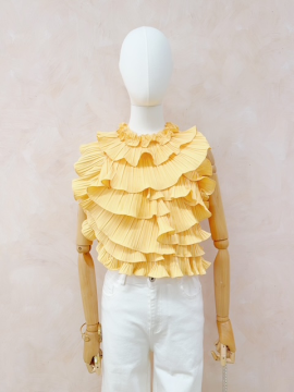 Top dos nu jaune à volants plissés Lovely – top femme élégant et tendance