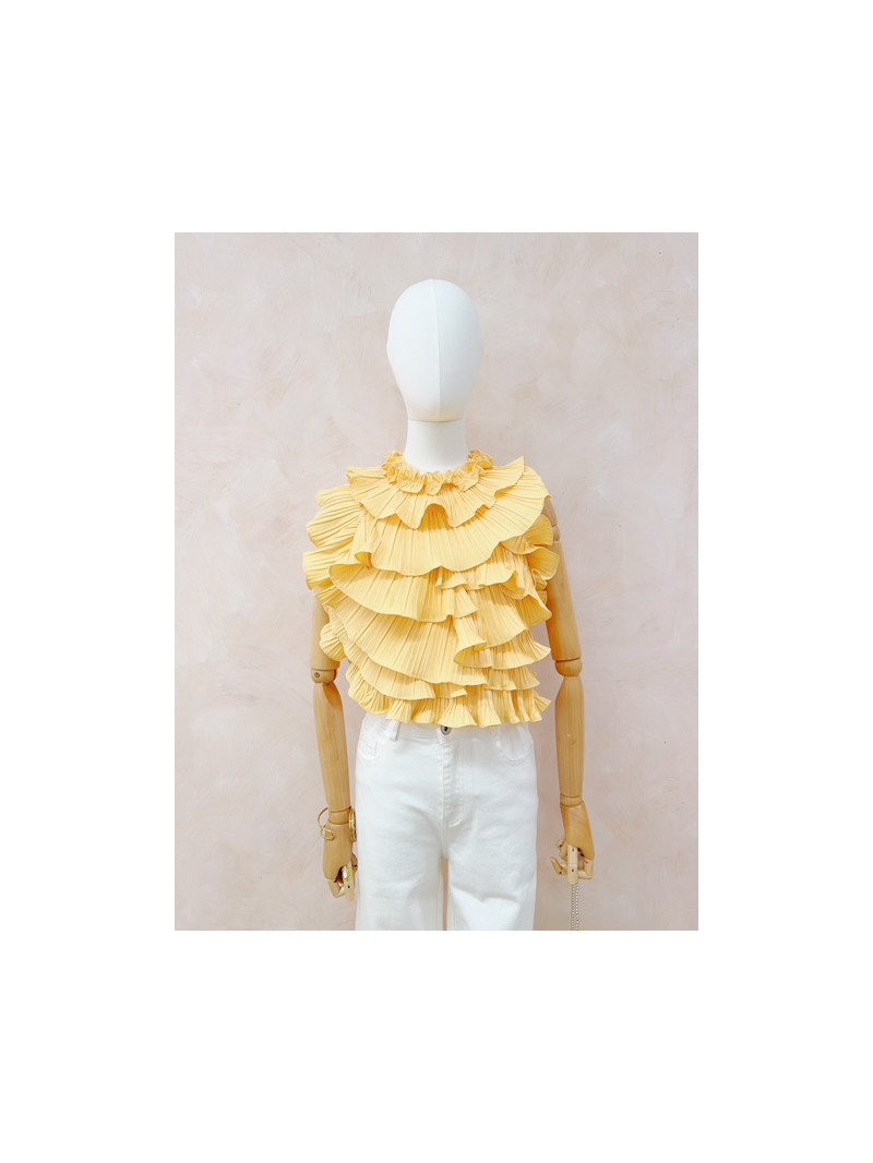 Top dos nu jaune à volants plissés Lovely – top femme élégant et tendance