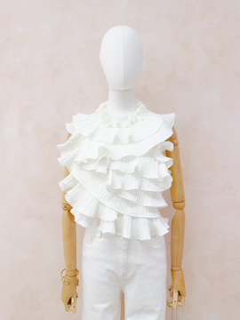 Top dos nu blanc à volants plissés Lovely – top femme élégant et tendance