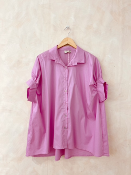 Chemise oversize rose manches 3/4 boutonnée | Chemise fluide femme tendance