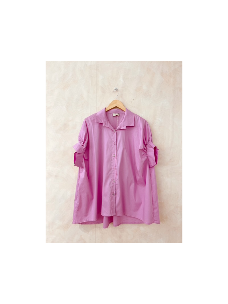 Chemise oversize rose manches 3/4 boutonnée | Chemise fluide femme tendance