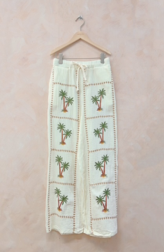 Pantalon fluide imprimé palmier femme – Coupe droite légère été | Sud Access