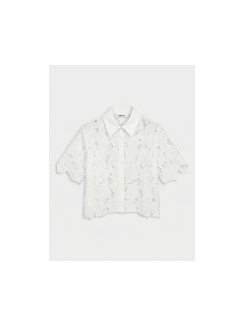 Chemise courte dentelle blanche femme – Chemise FLEURS broderie florale chic | Sud Access Chemise courte dentelle blanche femme – Chemise FLEURS broderie florale chic | Sud Access