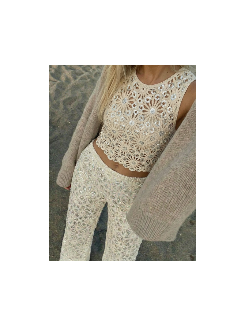 Top crochet femme beige sequins – Top ST TROPEZ bohème chic sans manches été | Sud Access Top crochet femme beige sequins – Top ST TROPEZ bohème chic sans manches été | Sud Access
