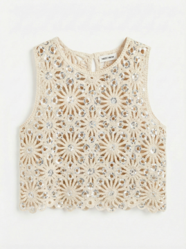 Top crochet femme beige sequins – Top ST TROPEZ bohème chic sans manches été | Sud Access Top crochet femme beige sequins – Top ST TROPEZ bohème chic sans manches été | Sud Access