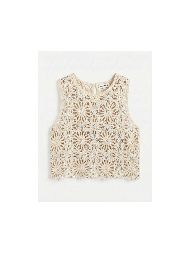 Top crochet femme beige sequins – Top ST TROPEZ bohème chic sans manches été | Sud Access Top crochet femme beige sequins – Top ST TROPEZ bohème chic sans manches été | Sud Access
