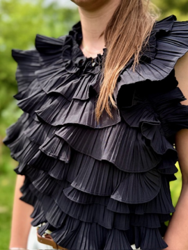 Top dos nu noir à volants plissés Lovely – top femme élégant et tendance