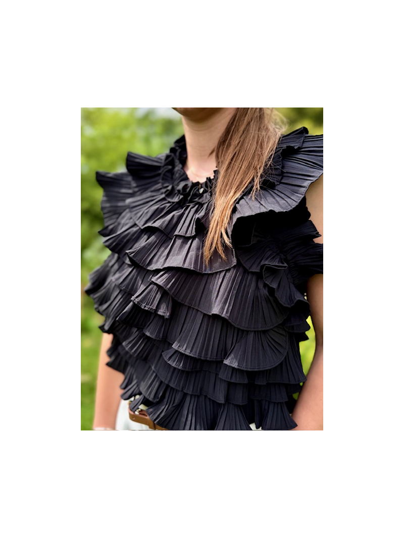 Top dos nu noir à volants plissés Lovely – top femme élégant et tendance