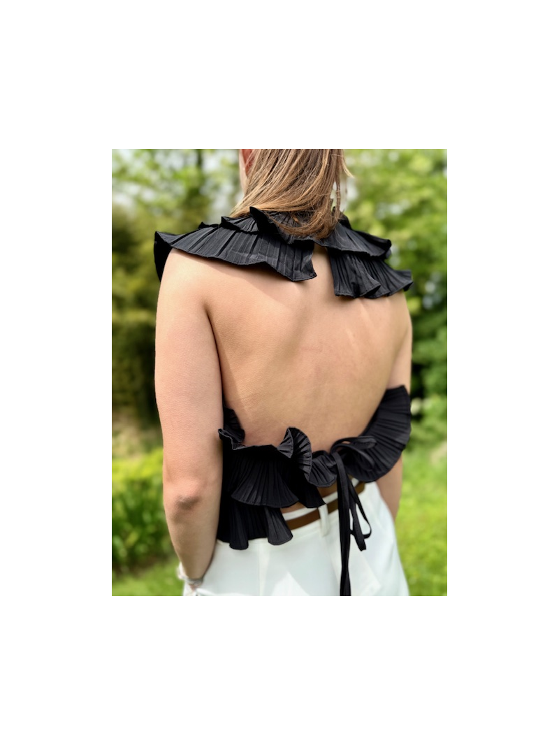 Top dos nu noir à volants plissés Lovely – top femme élégant et tendance
