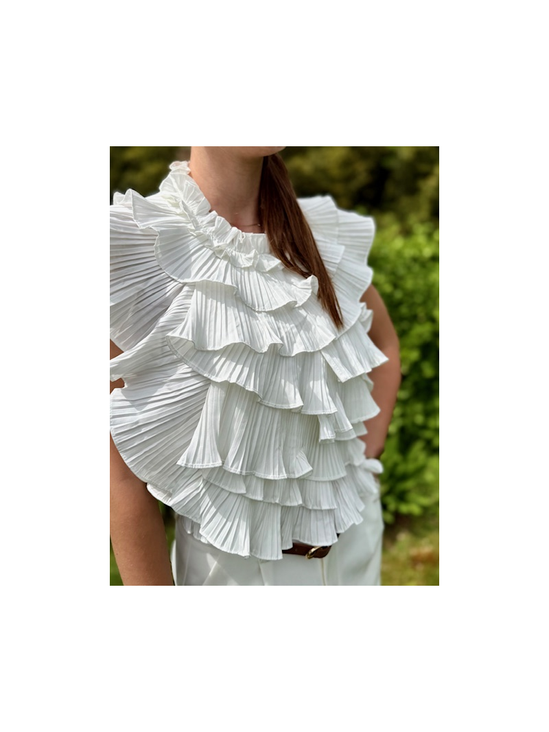 Top dos nu blanc à volants plissés Lovely – top femme élégant et tendance Top dos nu blanc à volants plissés Lovely – top femme élégant et tendance
