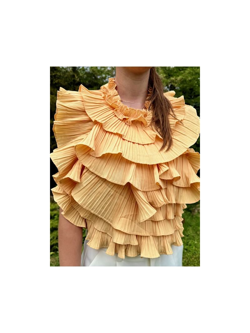 Top dos nu jaune à volants plissés Lovely – top femme élégant et tendance Top dos nu jaune à volants plissés Lovely – top femme élégant et tendance