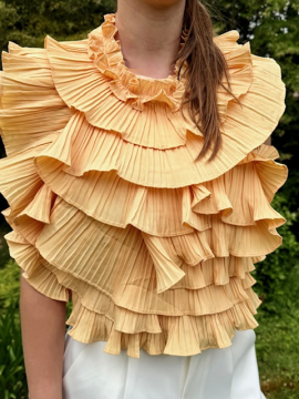 Top dos nu jaune à volants plissés Lovely – top femme élégant et tendance Top dos nu jaune à volants plissés Lovely – top femme élégant et tendance