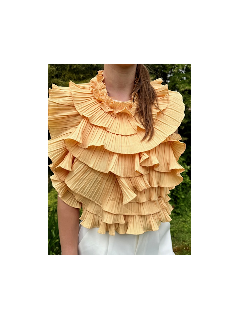 Top dos nu jaune à volants plissés Lovely – top femme élégant et tendance Top dos nu jaune à volants plissés Lovely – top femme élégant et tendance