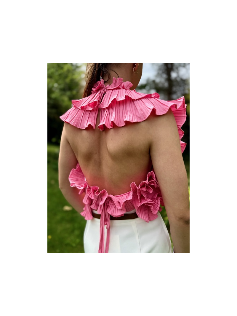 Top dos nu rose à volants plissés Lovely – top femme élégant et tendance