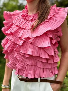 Top dos nu rose à volants plissés Lovely – top femme élégant et tendance