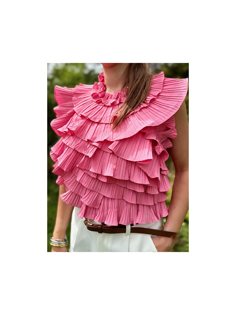 Top dos nu rose à volants plissés Lovely – top femme élégant et tendance