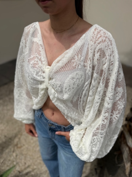 Top dentelle écru femme manches larges – coton & polyamide | Sud Access
