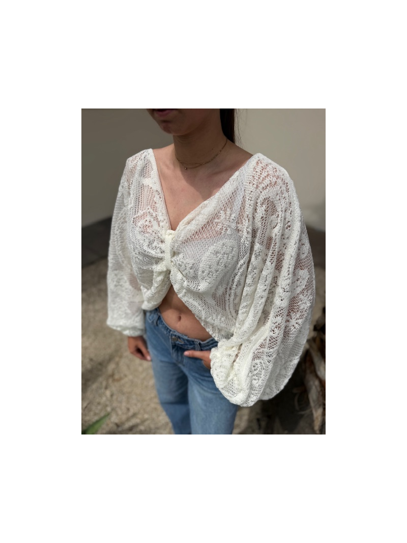 Top dentelle écru femme manches larges – coton & polyamide | Sud Access Top dentelle écru femme manches larges – coton & polyamide | Sud Access