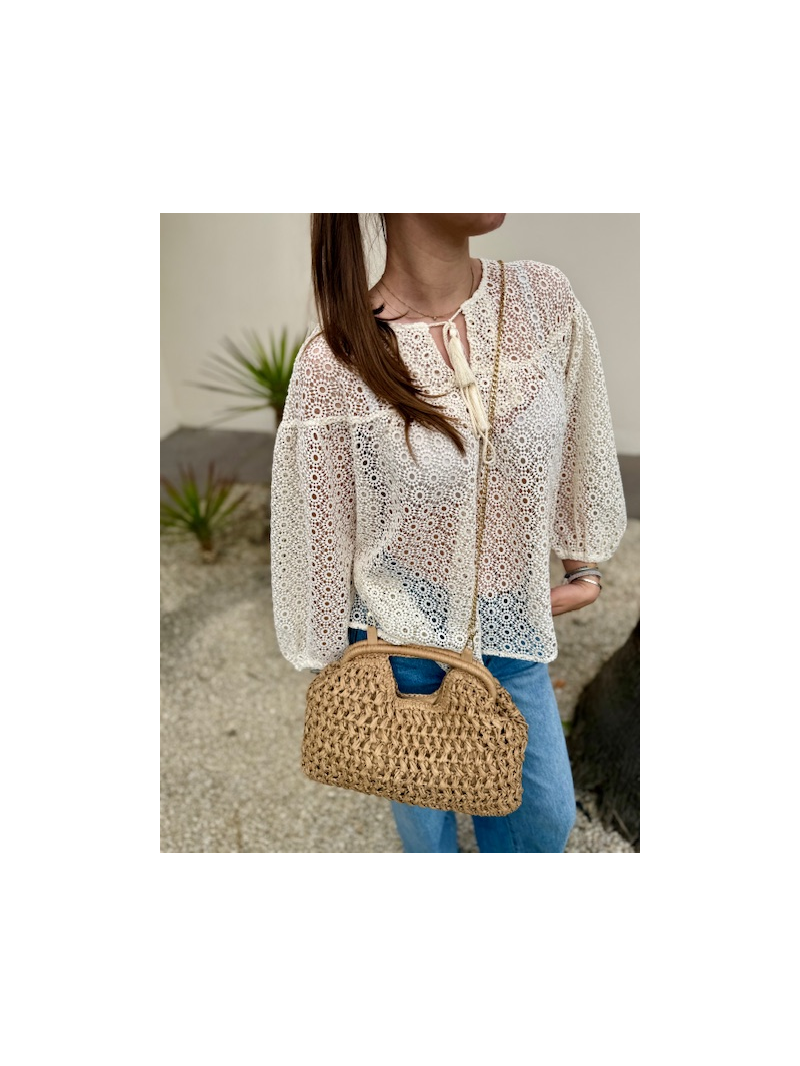 Blouse BOHO écrue crochet manches longues | Sud Access Montélimar