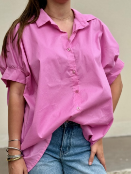 Chemise oversize rose manches 3/4 boutonnée | Chemise fluide femme tendance