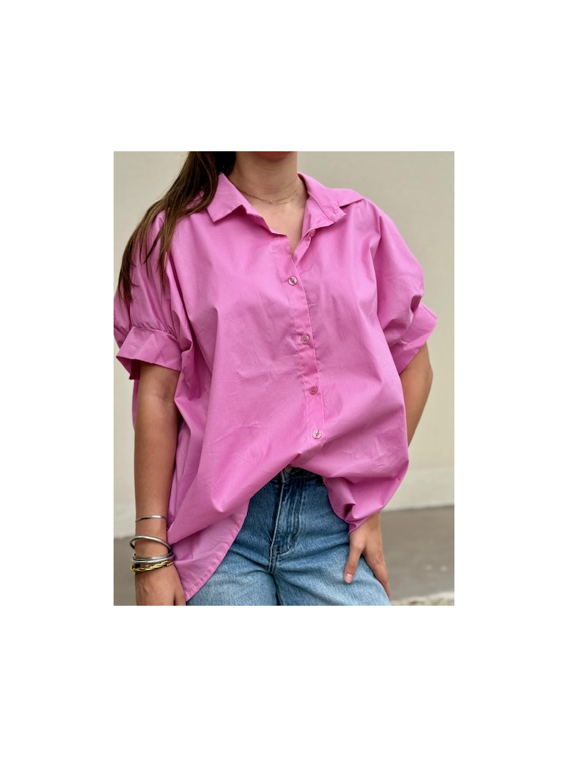 Chemise oversize rose manches 3/4 boutonnée | Chemise fluide femme tendance