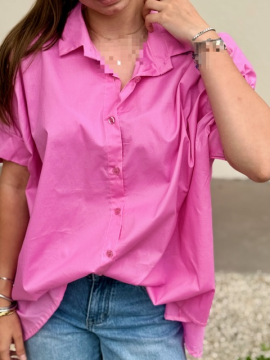 Chemise oversize rose manches 3/4 boutonnée | Chemise fluide femme tendance