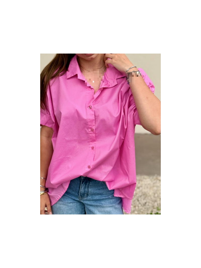 Chemise oversize rose manches 3/4 boutonnée | Chemise fluide femme tendance