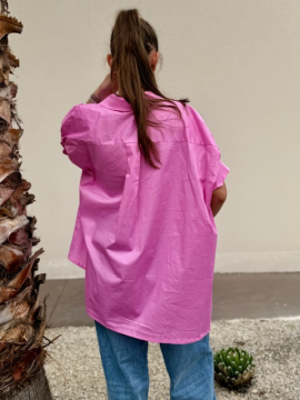 Chemise oversize rose manches 3/4 boutonnée | Chemise fluide femme tendance