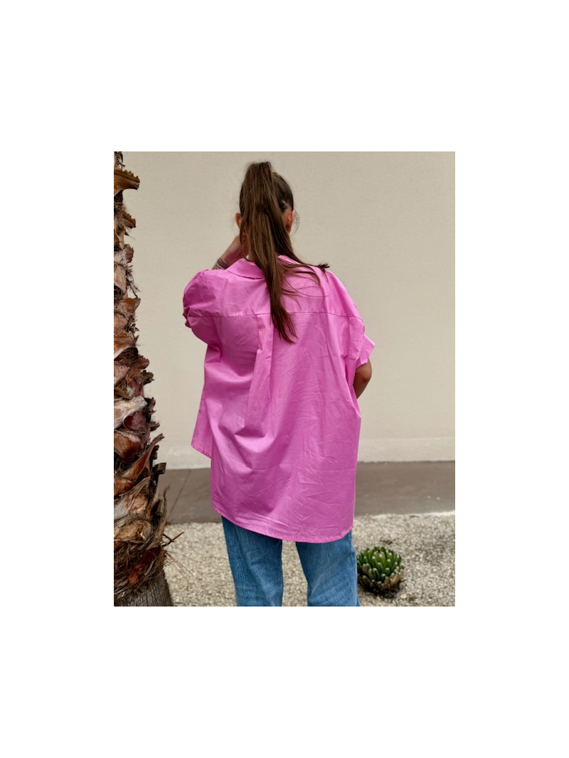 Chemise oversize rose manches 3/4 boutonnée | Chemise fluide femme tendance