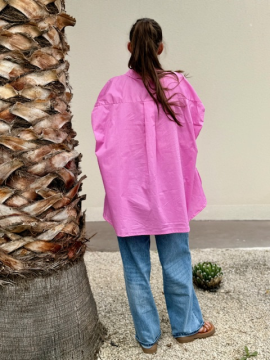 Chemise oversize rose manches 3/4 boutonnée | Chemise fluide femme tendance