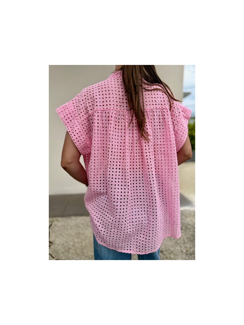 Blouse coton ajouré femme rose – coupe ample taille unique | Sud Access