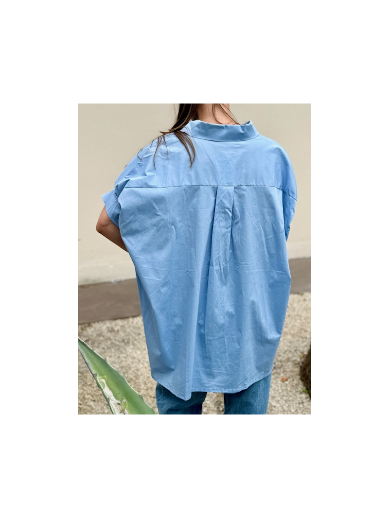 Chemise oversize ciel manches 3/4 boutonnée | Chemise fluide femme tendance