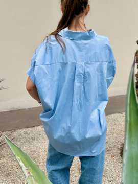 Chemise oversize ciel manches 3/4 boutonnée | Chemise fluide femme tendance