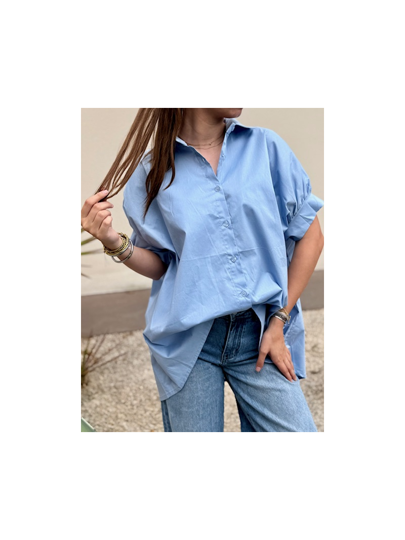 Chemise oversize ciel manches 3/4 boutonnée | Chemise fluide femme tendance
