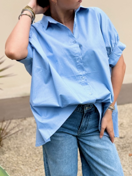 Chemise oversize ciel manches 3/4 boutonnée | Chemise fluide femme tendance