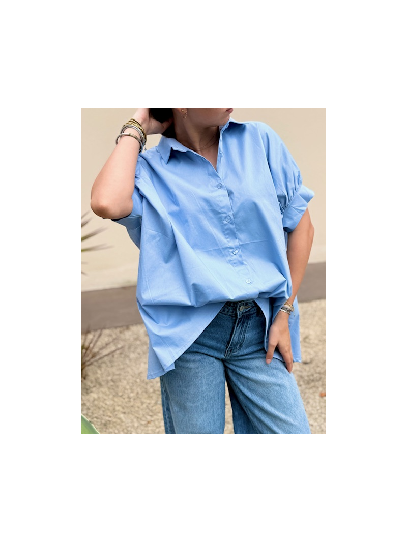 Chemise oversize ciel manches 3/4 boutonnée | Chemise fluide femme tendance