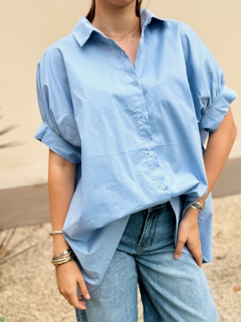 Chemise oversize ciel manches 3/4 boutonnée | Chemise fluide femme tendance