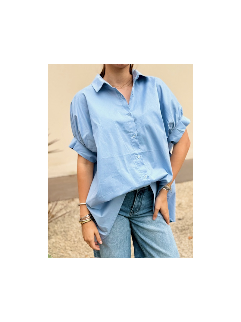 Chemise oversize ciel manches 3/4 boutonnée | Chemise fluide femme tendance