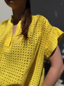 Blouse coton ajouré femme jaune – coupe ample taille unique | Sud Access